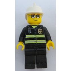 LEGO cty0164 Fire - Reflective Stripes, Black Legs, White Fire Helmet, Glasses and Brown Thin Eyebrows