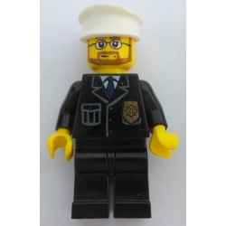 LEGO cty0097 Police - City Suit with Blue Tie and Badge, Black Legs, White Hat, Beard and Glasses