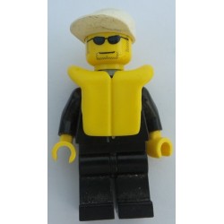 LEGO cty0019 Police - City Suit with Blue Tie and Badge, Black Legs, Sunglasses, White Cap, Life Jacket