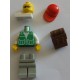 LEGO trn029 Jacket Green with 2 Large Pockets - Light Gray Legs, Red Cap and Brown Backpack