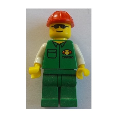 LEGO car002 Cargo - Green Shirt, Green Legs, Red Construction Helmet