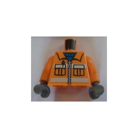 LEGO 973px434 Minifig Torso with Blue Shirt and Safety Stripes Pattern (Orange Arms / DkStone Hands)