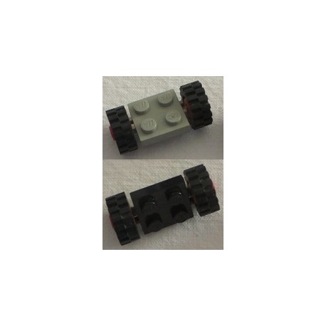 LEGO 122c01assy2 Plate 2 x 2 Modified with Red Wheels with Black Tires 15mm D. x 6mm Offset Tread Small (122c01 / 3641)