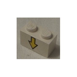 LEGO 3004p03 Brick 1 x 2 with Yellow Down Arrow and Black Border Pattern white
