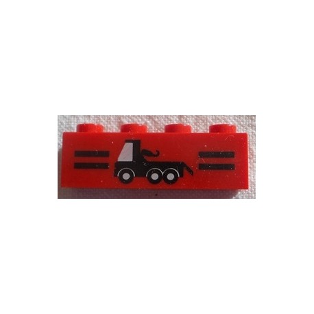 LEGO 3010px13 Brick 1 x 4 with Tow Truck and Black Stripes Pattern